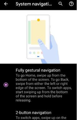 Pilnībā orientēšanās navigācija Android Q Beta 4