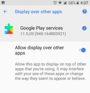 Atspējojiet displeju pār citām lietotnēm Android Oreo 8.0