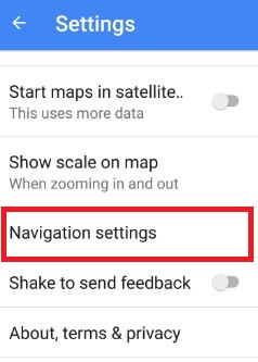Navigācijas iestatījumi sadaļā Google Maps iestatījumi