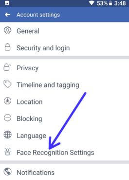 Facebook sejas atpazīšanas iestatījumi android lietotnē