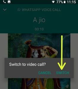 Kā pārslēgt balss zvanu uz videozvanu WhatsApp android