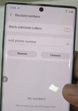 Kā bloķēt numuru Galaxy Note 10 Plus